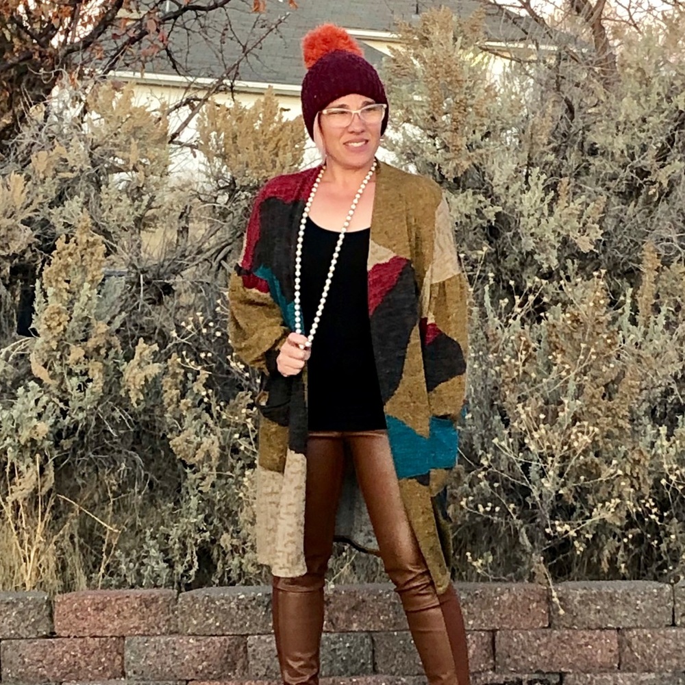 New! Multi Color Balloon Sleeve Cardigan - Picture 5 of 8